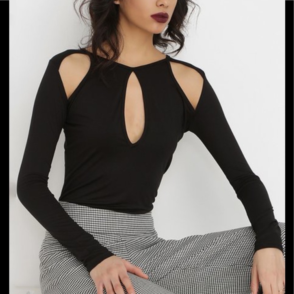 Long Sleeve Front Cut Out Blouse